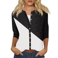 thumbnail image 3 of Jinhomg Comfy Button Down Shirt for Women 3/4 Sleeve Fashion Color Block Print Tops Fall Casual Cozy Tunics Black S, 3 of 6