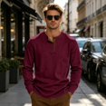 thumbnail image 6 of Mens Long Sleeve Henley Shirts Muscle Fit Ribbed Knit T-Shirt Lightweight Thermal Undershirts Workout Athletic Tee Shirt Wine M, 6 of 7