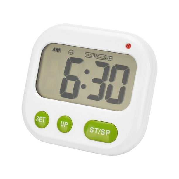Temporizador deportivo digital de escritorio con cuenta atrás, alarma por vibración o sonido, con luz indicadora LED, botón verde, temporizador electrónico de plástico con LED