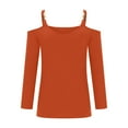 thumbnail image 5 of hxobax Womens Tops 3/4 Sleeve Cold Shoulder Tshirts Sexy V Neck T-Shirt Solid Color Basic Tees Tunic, 5 of 8