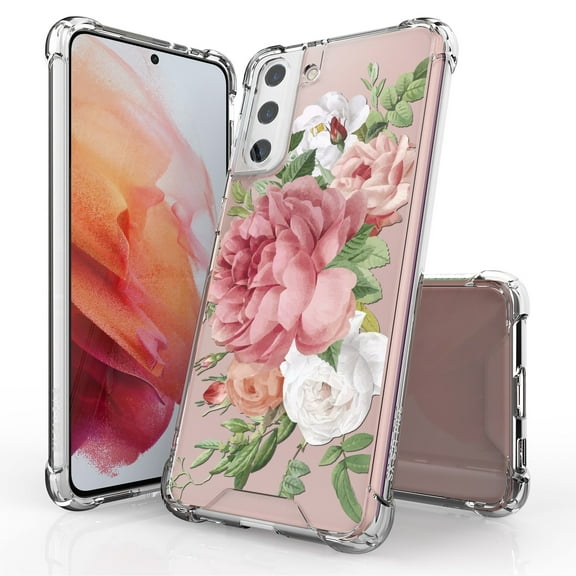 ANJ  Hybrid Slim Hard Back Cover Case Flexible Bumper for Samsung Galaxy S21 Plus - Pink Peony