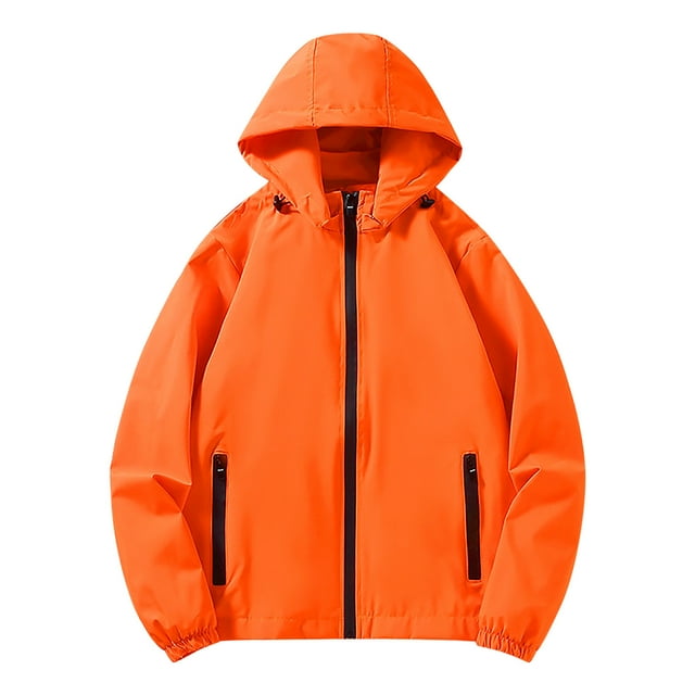 WRKEKC Manteau Utilitaire Résistant à l'Eau pour Femme, Fermeture Éclair Intégrale, Ourlet Ajustable, Multiples Poches, à Capuche, Manches Longues, Vêtement d'Extérieur pour Tenue Urbaine Extérieure, Orange, 4TG