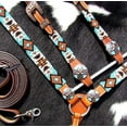 thumbnail image 4 of Showman Turquoise & Orange Beaded Aztec Leather Headstall & Breast Collar Set, 4 of 4