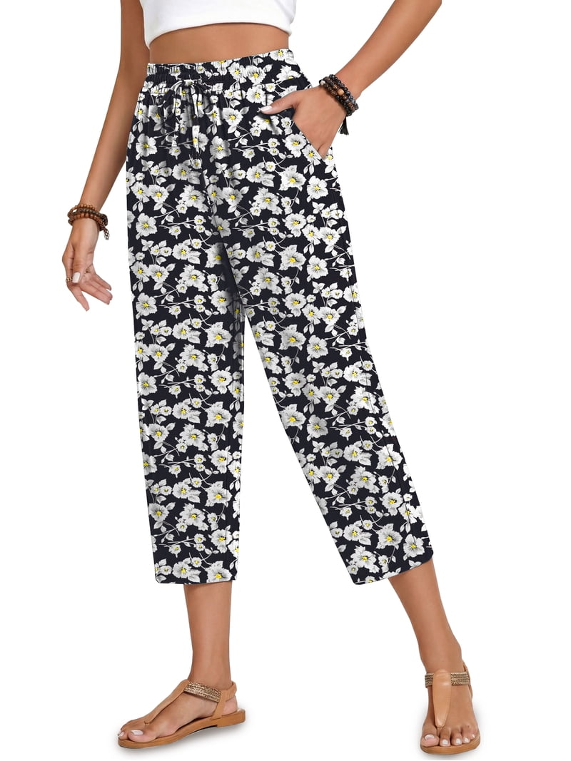 Fantaslook Womens Capri Pants Drawstring Casual Palazzo Trousers