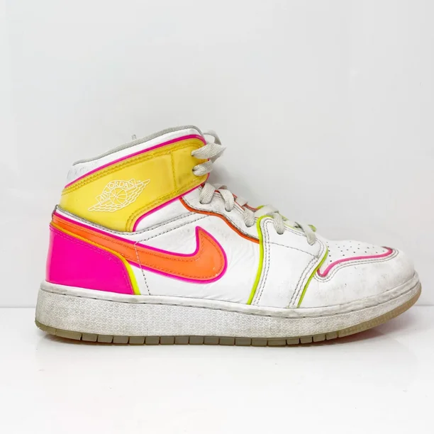 Ni - ke Ni - ke Boys Air Jordan 1 Mid CV4611-100 White Basketball Shoes Sneakers Size 6Y