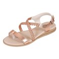 thumbnail image 7 of Rokment Metallic Woven Leather Wedge Flip Flops Stylish Casual Leather Comfortable Low Heel Dressy Sandals with Adjustable Back Strap Rose Gold Size 6, 7 of 7