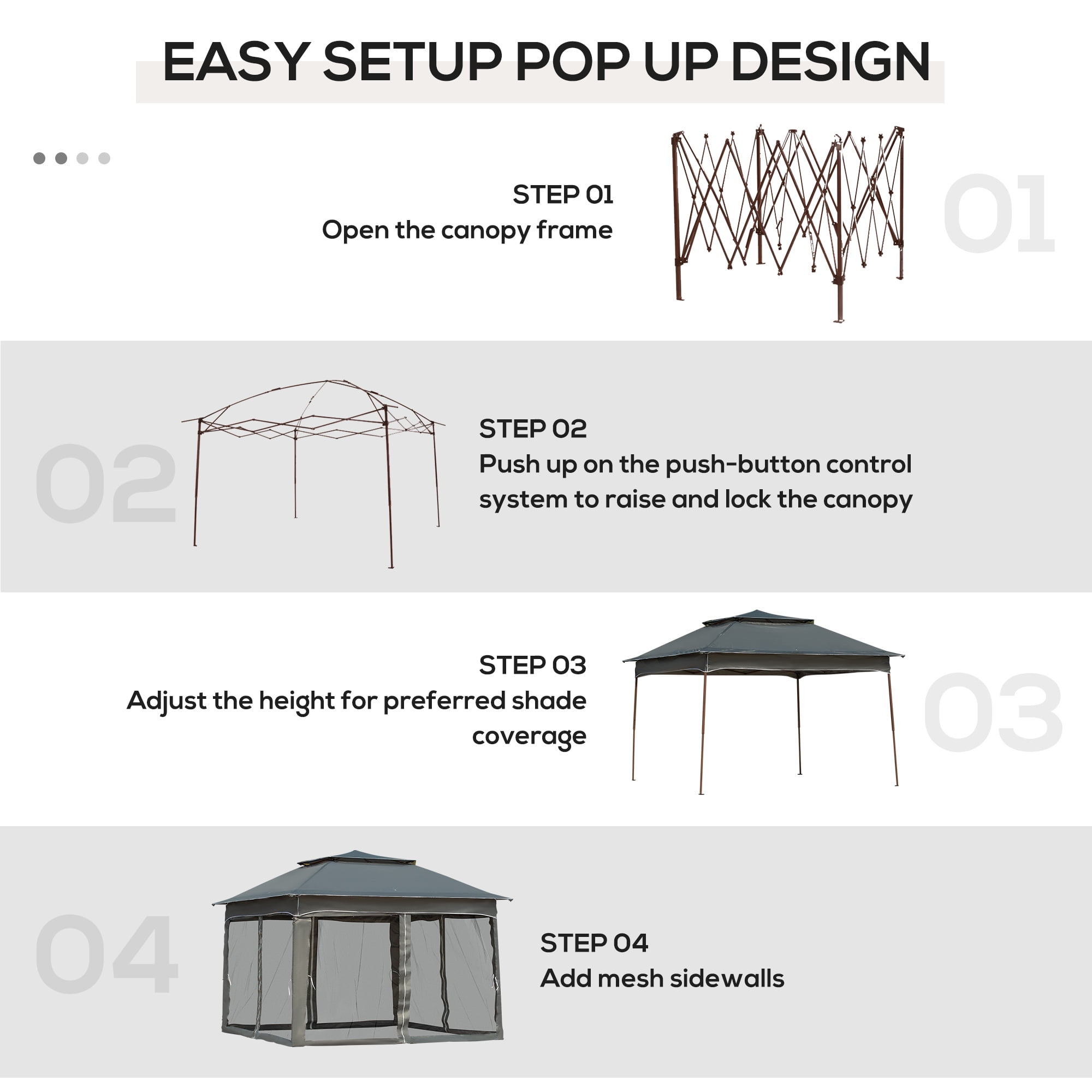 Outsunny 11' x 11' Pop Up Gazebo Outdoor Canopy Shelter with 2-Tier Soft Top, and Removable Zipper Netting, Event Tent with Large Shade, Dark Gray