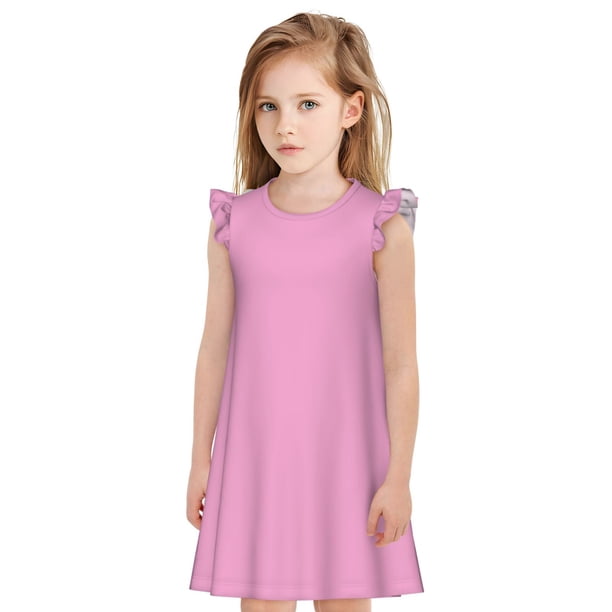 Fotbe Pink Vestido de Dormir para Niñas de 3 a 10 Años, Mangas Cortas, Estilo Princesa, Pijama Camisón con Mangas Voladas-Medium