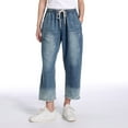 thumbnail image 2 of Women's Elastic Waist Cropped Jeans Baggy Drawstring Stretch Denim Pants with Pockets Style-3 XXL, 2 of 5