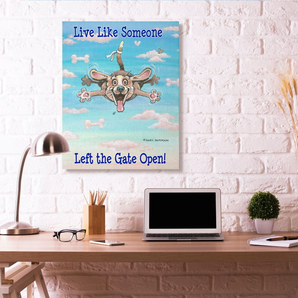 Gate Open Funny Cartoon Pet Dog Design Super Oversized Stretched Canvas Wall Art by Gary Patterson