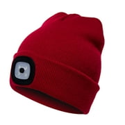 GRNSHTS Unisex LED Lighted Beanie Cap, 4 LED Headlamp Cap, Warm Winter Knitted Hat with LED Flashlight for Hiking, Biking, Camping (Red)