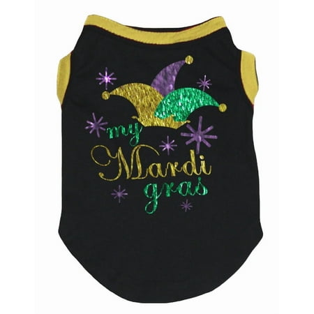 Petitebelle Mardi Gras Theme Black Puppy Dog Shirt (My Mardi Gras Medium)