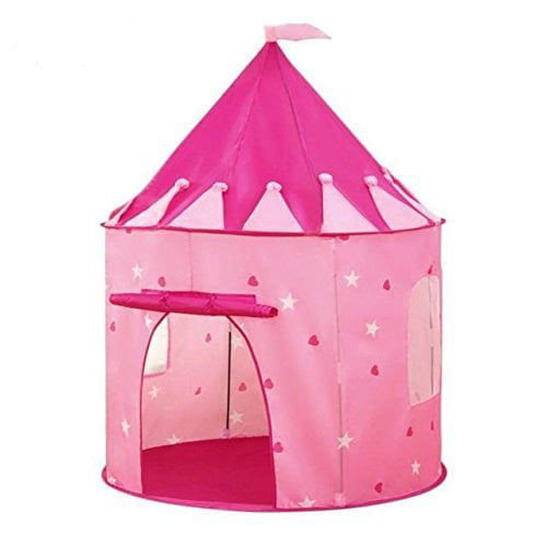 DierCosy Childrens Castle Play Tent with Dark Stars Glow Foldable pop-up Pink Play Tent/House Toy Indoor and Outdoor use