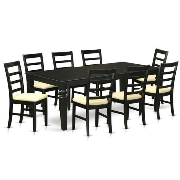 East West Furniture LGPF9-BLK-C Dining Room Set with 1 Logan Kitchen Table & 8 Cushion Chairs, Distinctive Black - 9 Piece