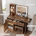 thumbnail image 4 of AKDSteel Vanity Desk With Mirror & Light, Makeup Vanity Table With Charging Station, Large Storage Cabinet, 2 Drawers, 3 Open Shelves, And Adjustable 3 Lighting Modes For Bedroom Dressing, 4 of 5