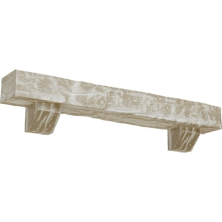 

Ekena Millwork 4 H x 4 D x 60 W Riverwood Faux Wood Fireplace Mantel Kit w/ Ashford Corbels White Washed
