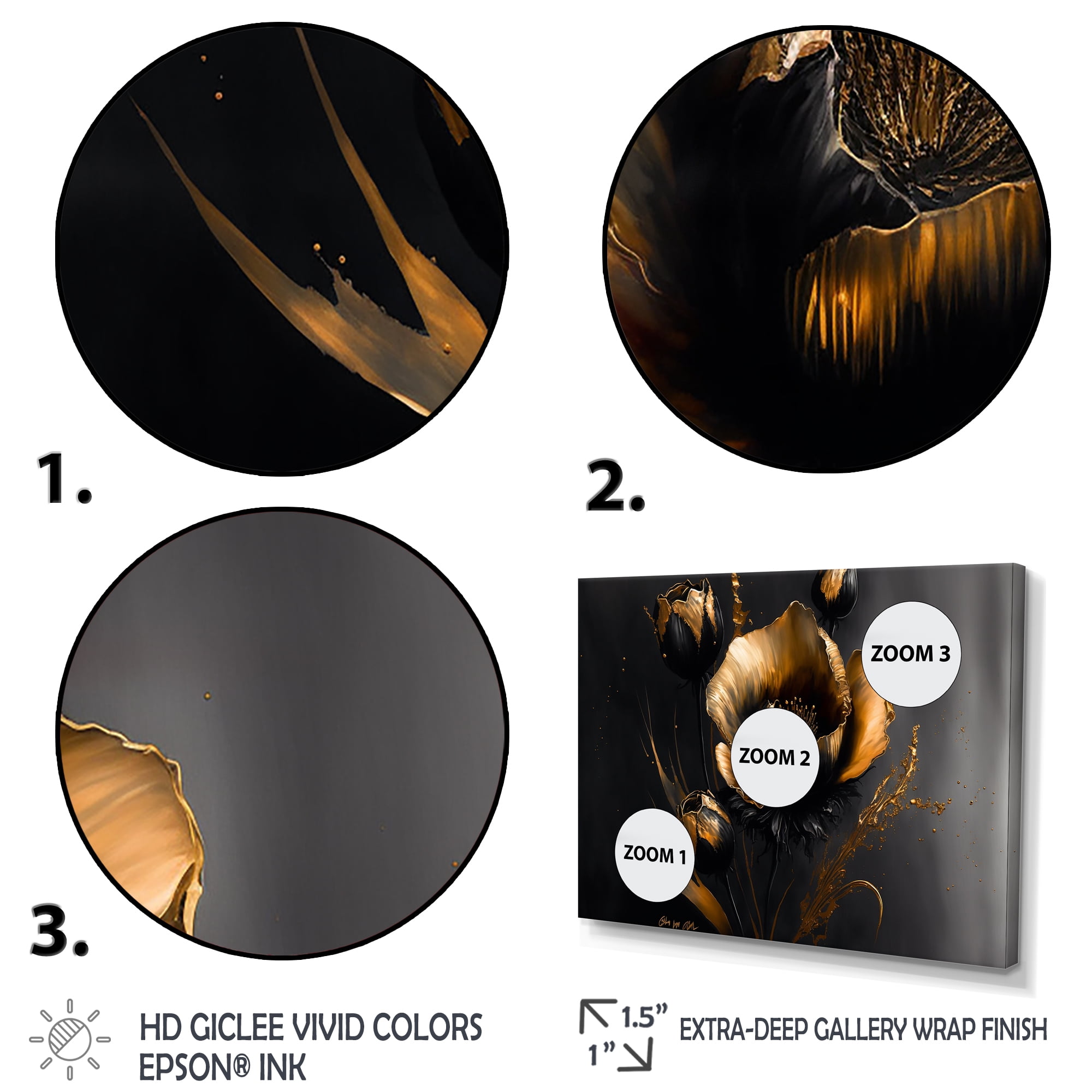 Designart Black And Gold Crocus Floral Design I Canvas Wall Art