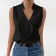 thumbnail image 2 of VNKIDY Women's Solid Color Satin Sleeveless T Shirts V Neck Wrap Front Slim Fit Tees For Office Casual Daily Business Wear Fashionable Tops, 2 of 5