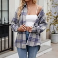 thumbnail image 5 of Towmus Womens Flannel Plaid Shirts Roll Up Long Sleeve Mid-Long Casual Boyfriend Shirts with Pockets, 5 of 9