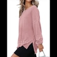 thumbnail image 3 of Sudadera de Cuello Redondo de Punto Gofre de Gran Tamaño para Mujer, Sudadera Informal de Larga con Laterales Rosa XL, 3 of 8