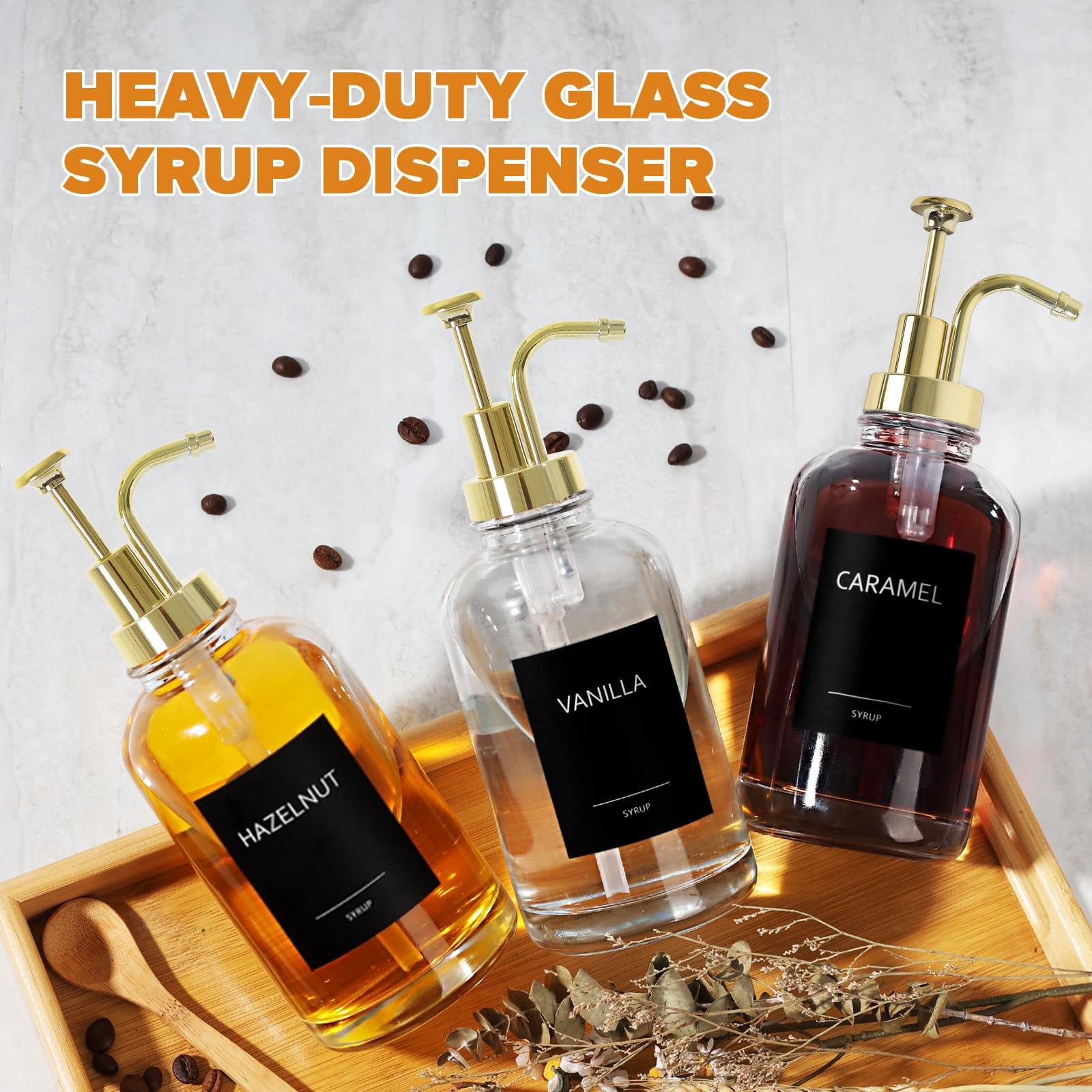Coffee Syrup Dispenser For Bar Bottles With Pump 16.9 Fl Oz Glass Honey Bottle 3 Pack