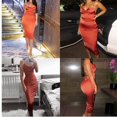 thumbnail image 5 of Women Neon Satin Sexy Bodycon Elegant Backless Long Dress for Cocktail Party Clubwear Lace-up Strap Orange L, 5 of 5