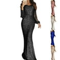 thumbnail image 2 of Womens Elegant Shinny Cocktail Wrap Evening Dress Bodycon Long Sleeve Prom Gown, 2 of 9