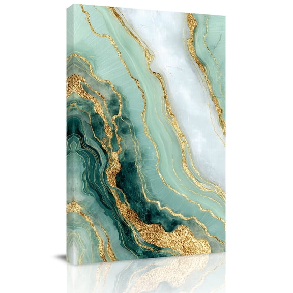 Green Gold Marble Canvas Wall Art for Living Room, Luxury Gorgeous Ocean Abstract Poster Print Painting for Bedroom Office Home Decoration Wall Pictures Prepare To Hang 16"x24"