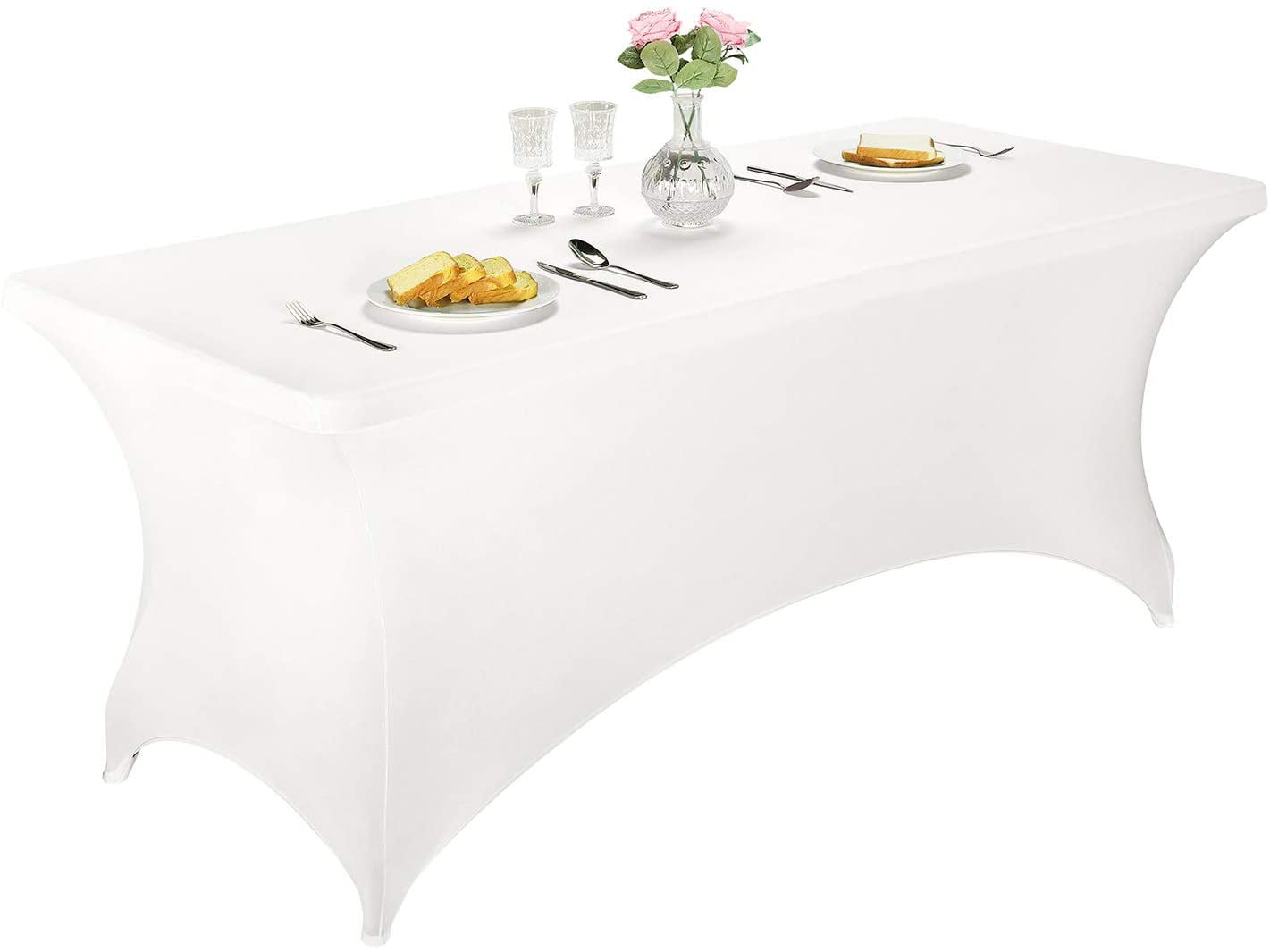 Tablecloth Table Cover Spandex 6 Ft White Rectangular for Banquet Wedding Party 