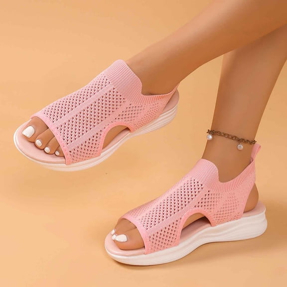 EliteGoogv Womens Mesh Sandals Open Toe Sandals Breathable Slip On Summer Beach Shoes Comfortable Flat Sole Casual Walking Shoes Womens Sandals Pink US :9.5