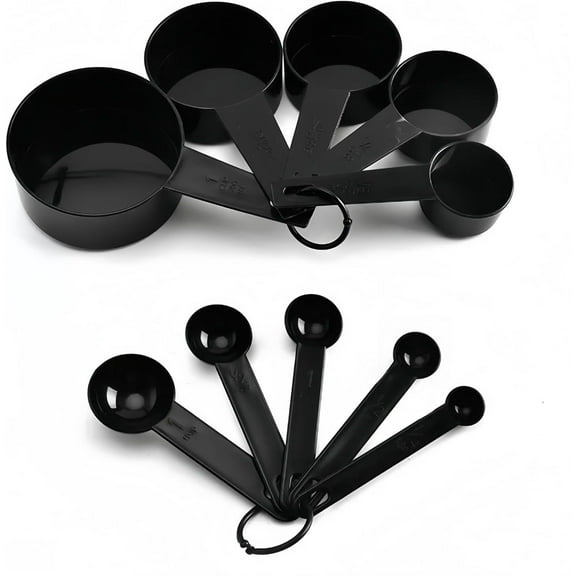 Moaxx Measuring Cups and Spoons, 10-Piece Set, Plastic, Black