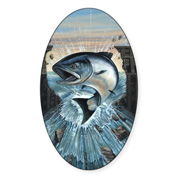 CafePress - Salmon Breaks Dam - Sticker (Oval)