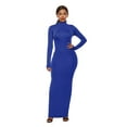 thumbnail image 2 of Plus Size Women's Turtleneck Velvet Maxi Dress Long Sleeve Casual Wide Shoulder Pad Ruched High Neck Bodycon Dresses, 2 of 5