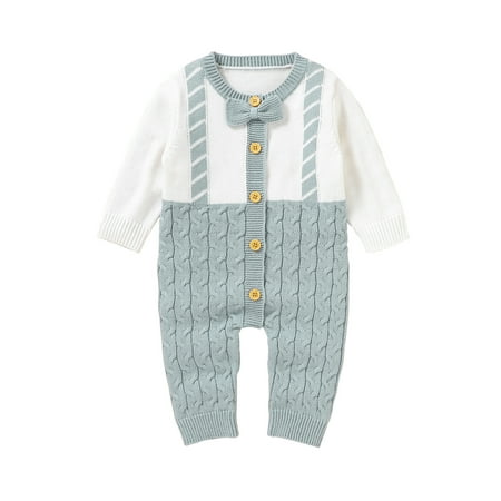 

Newborn Baby Boys Knit Jumpsuit Sweater Long Sleeve Bodysuit with Necktie Infant Winter Romper Gentleman Clothes