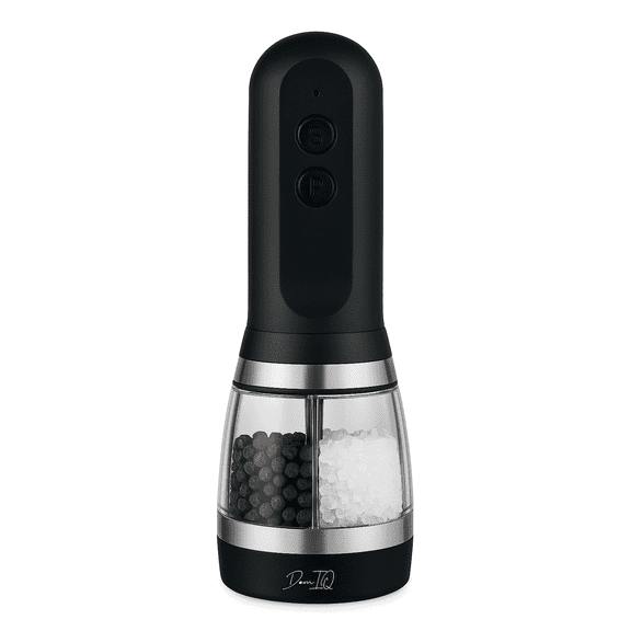 Electric Salt and Pepper Grinder Mill 2 in 1 - USB-C Rechargeable with Adjustable Coarseness, All in One Ceramic grinder with LED Light, One-Handed Operation, Refillable Compartments, Black