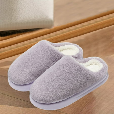 

Tawop Shoes for Women Bedroom Slippers Women End of Year Clearance Thermal Furry Fleece Lined Flat Round Toe Soft Sole Slippers Purple 38-39