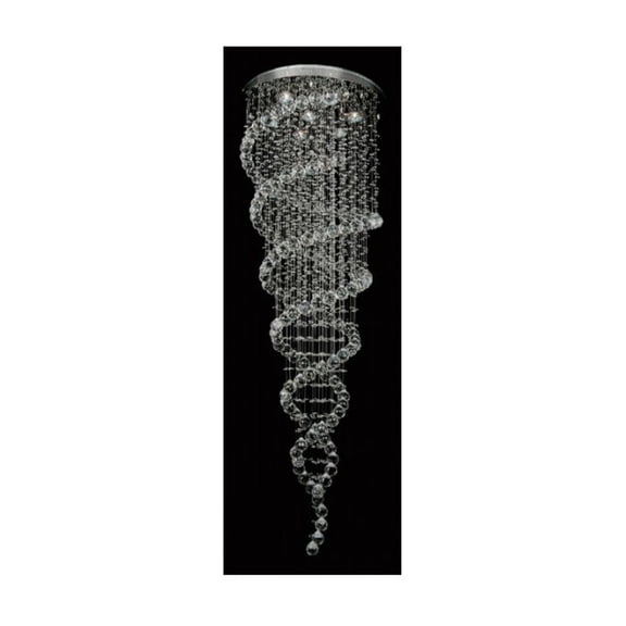 Design Living D26'' Round Flushed Chrome Frame Chandelier with a Spiral of Hanging Clear Crystals