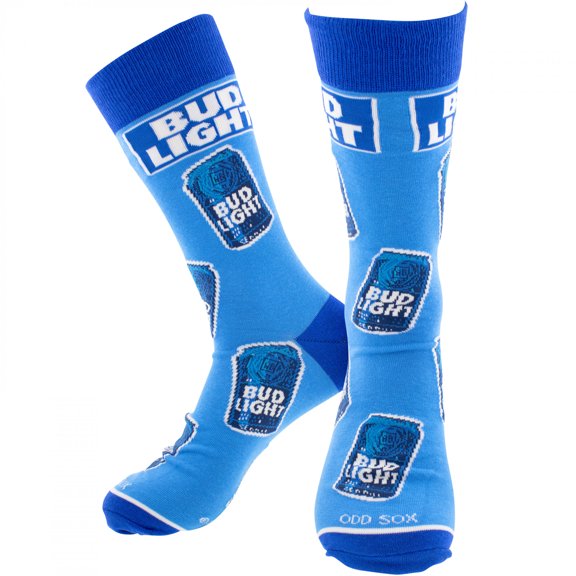 Cool Socks – Bud Light Cans Crew Socks – Size Large for Men & Women – Stacked Blue Can Graphic –
