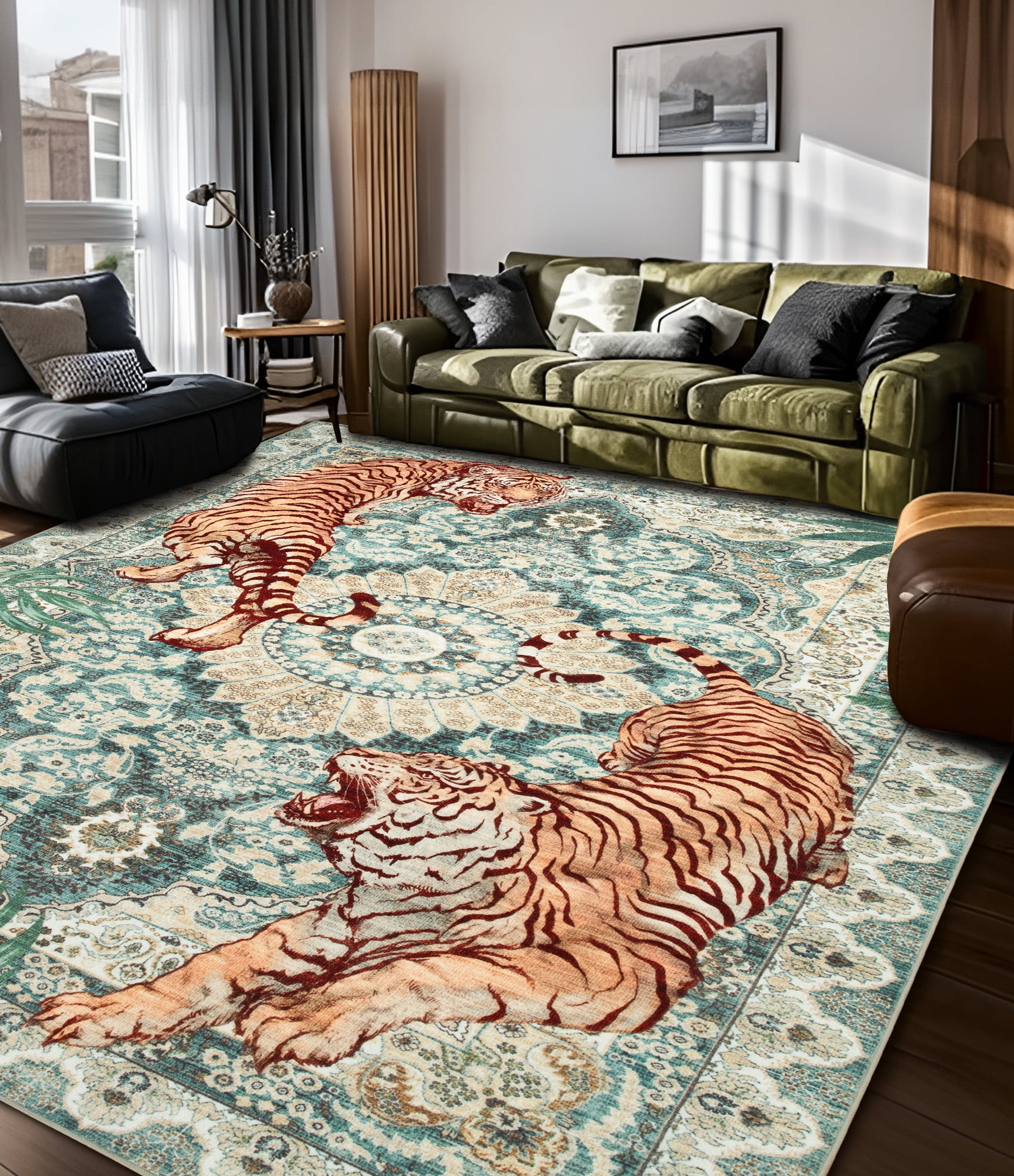 ChakmeOne Area Rugs 9x12 Ft Rugs for Living Room，Animal Print, Machine Washable, Non-Slip Stain Resistant Soft Carpet for Bedroom, Dining Room, Farmhouse, Nursery, Hallway Home Decor