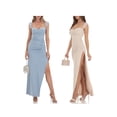 thumbnail image 3 of FAROOT Femmes Robe Longue Slip Slim Fit Plissé Cou Mouche Manche Côté Fente Cravate Croisée Robe Appropriée pour Date Party Club, 3 of 7