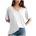 thumbnail image 1 of Jamicy Hauts à Manches Courtes pour Femmes Tenues de Printemps T-Shirts à Manches Courtes Col en V Contrasté, 1 of 7