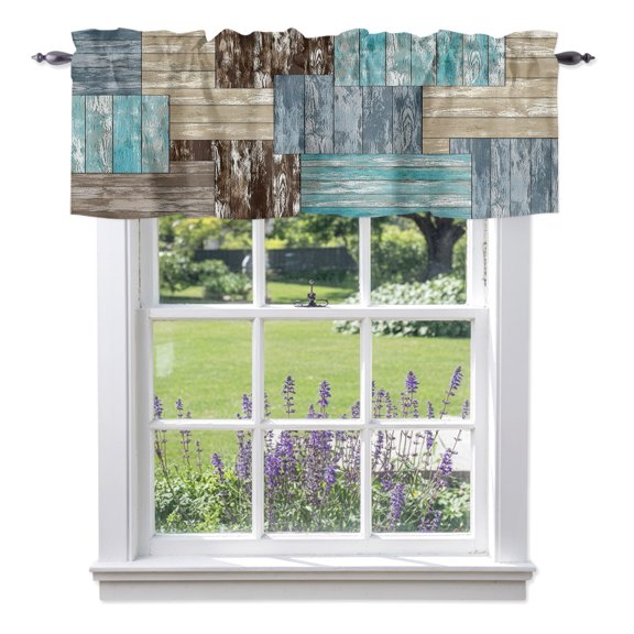 Kitchen Cafe Valance Curtain for Small Windows,Farm Wood Borad Colorful Rod Pocket Short Valances,42x12in