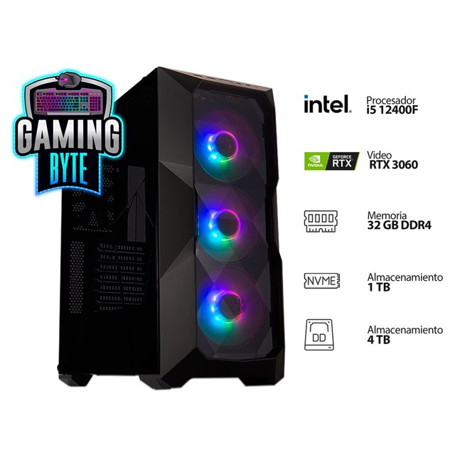 PC Gamer POWER BYTE VII BLACK POWER BIT Core i5 12400F 32GB SSD 1TB HDD 4TB RTX 3060 8GB-INTEL-BYTE-BLK-VII