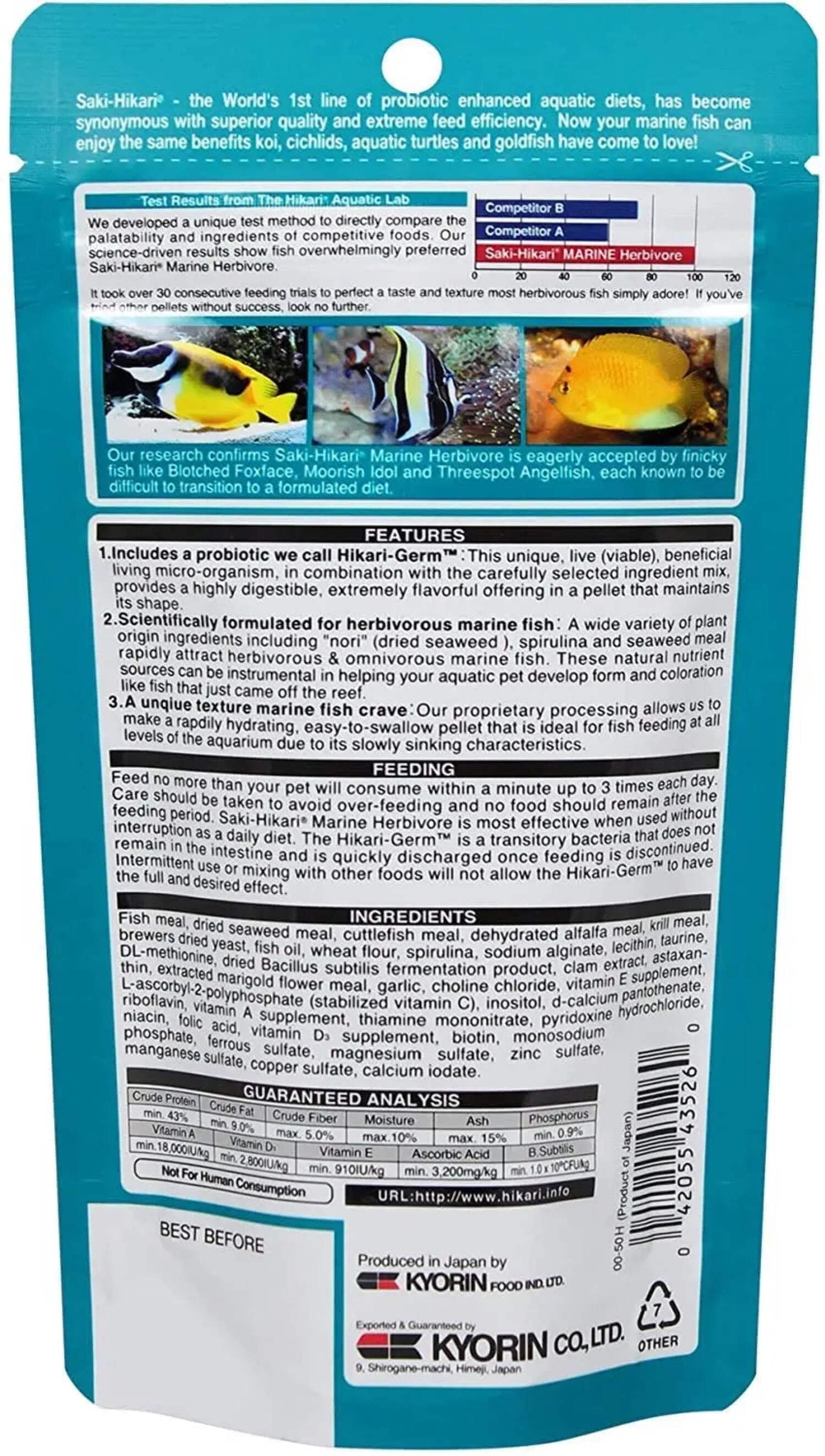 Hikari Saki-Hikari Marine Herbivore MD Sinking Fish Food 3.17 oz. 3-Pack