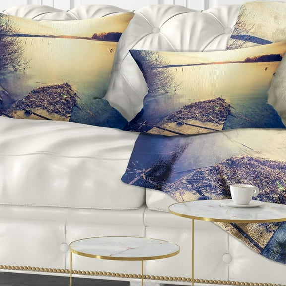 Designart Amazing Sunset over Clam Lake - Landscape Printed Throw Pillow - 12x20