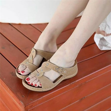 

Cathalem Dressy Sandals Women Flat Women Slope Heel Slippers Summer Fashion Slope Heel Thick Soled Sandals for Women Size 40 Khaki 7