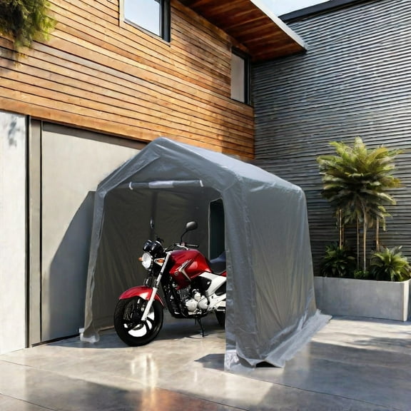 7x12 ft Outdoor Garden Steel Portable Shed Tent, Waterproof Portable Shelter Multi-function Heavy-duty Galvanized Steel Storage Shed with Ventilation Grey