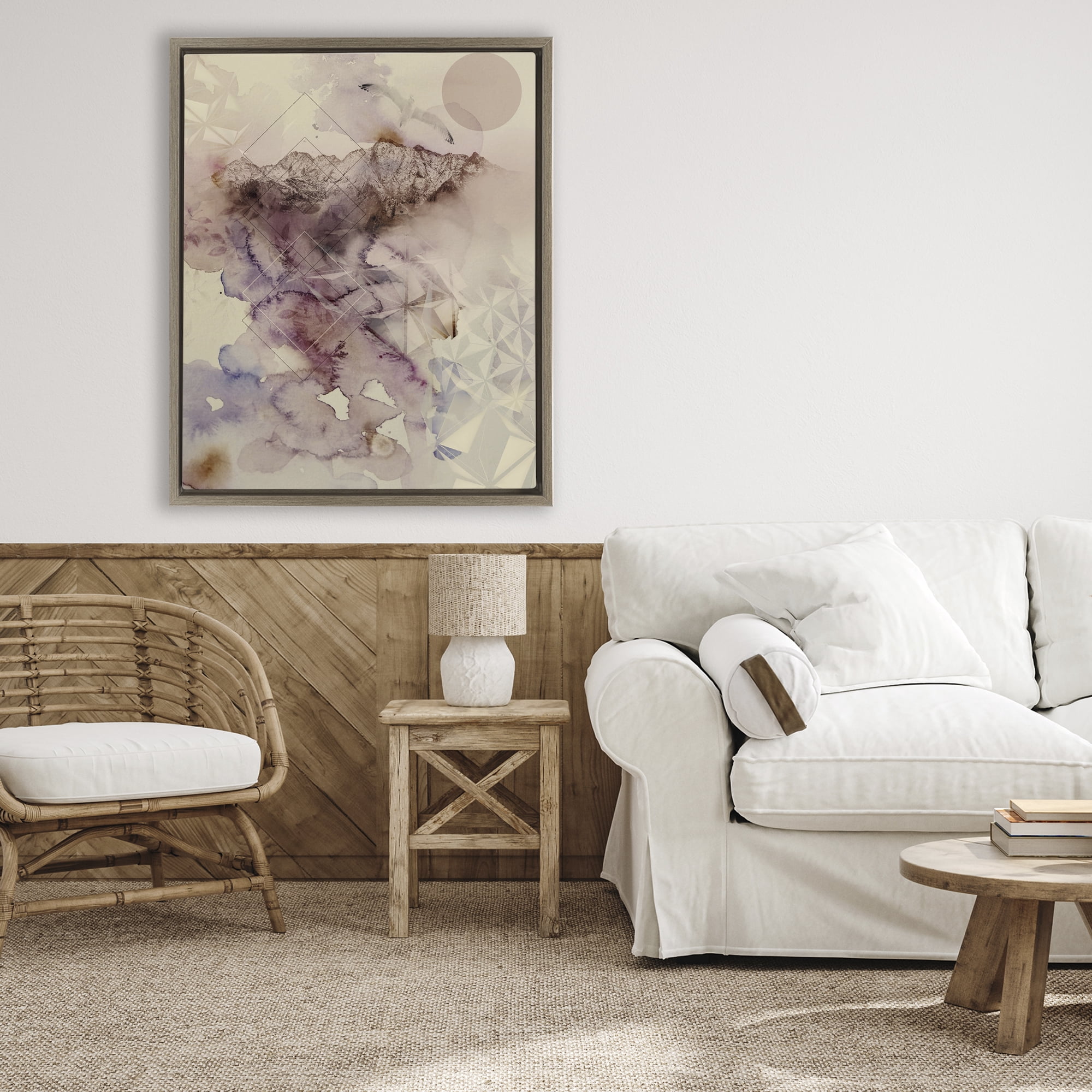 Stupell Industries Dust Abstract with Geometrics Brown Framed Floater Canvas Wall Art, design by Gemma Bardot