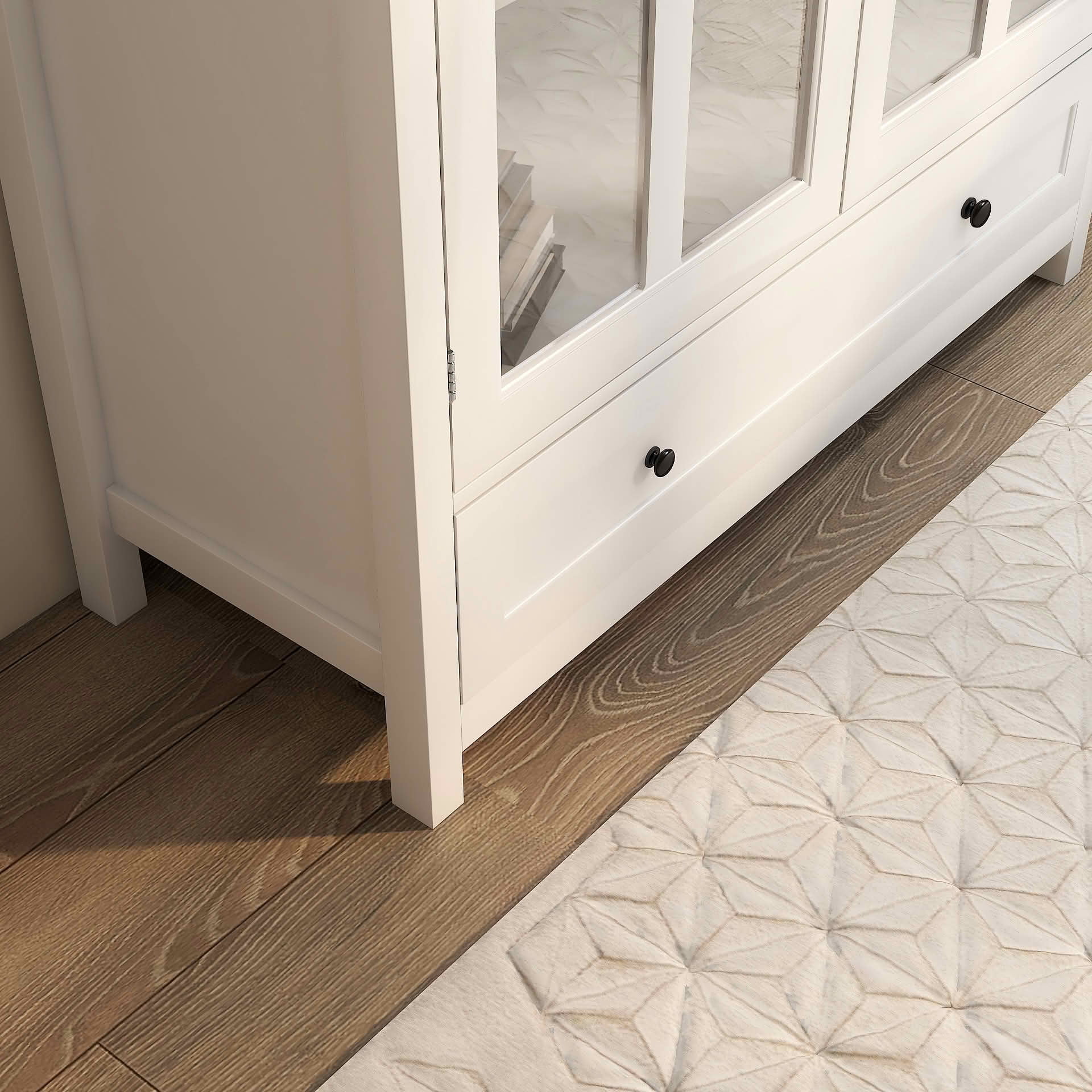 MAYEERTY Buffet Storage Cabinet, Double Glass Doors with Unique Bell Handle