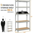 thumbnail image 2 of 27.5 x 12x 60 Inch 5-Tier Utility Shelves, Metal Storage Shelves, Adjustable Shelving Units, Boltless Assembly, Garage Shelves, Shed Shelving for Warehouse, Garage Shed, Basement- Light Gray, 2 of 7